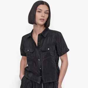 DKNY Women's Short Sleeve Button Front Tech Shirt